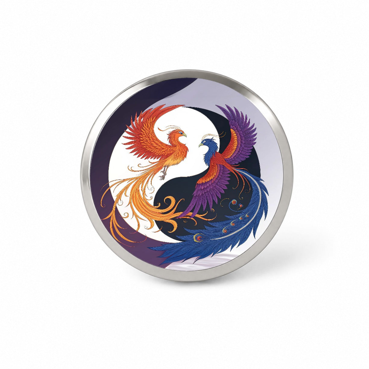 Two Phoenix Yin Yang Novelty Hat Backpack Lapel Pin