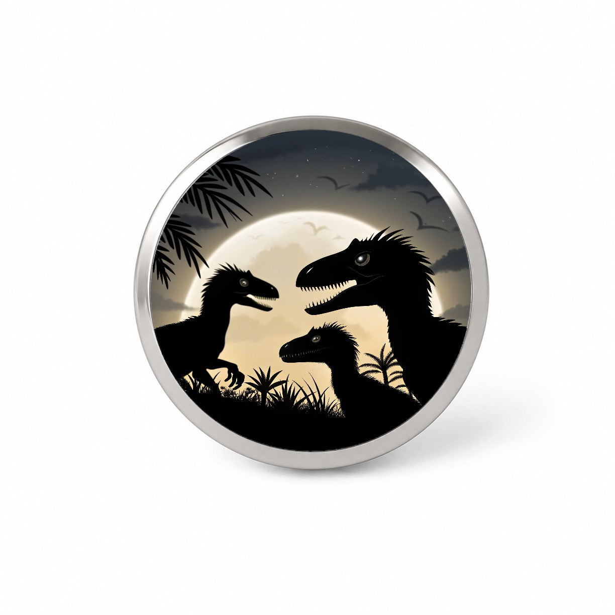 Velociraptor Silhouettes Night Dinosaur Novelty Hat Backpack Lapel Pin
