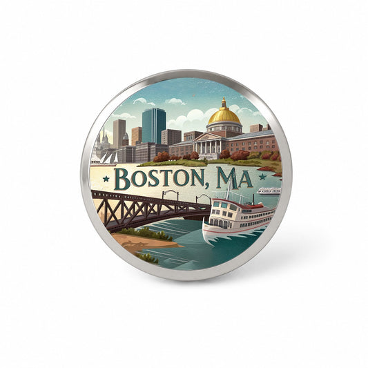 Boston, Massachusetts MA Travel City State Stamp Novelty Hat Backpack Lapel Pin