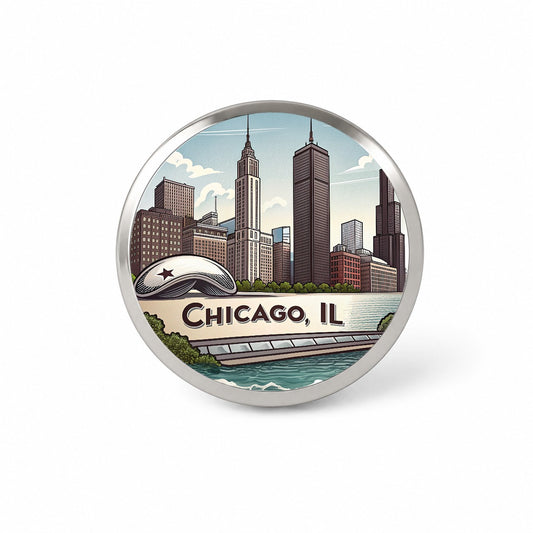 Chicago, Illinois IL Travel City State Stamp Novelty Hat Backpack Lapel Pin
