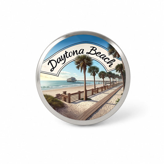 Daytona Beach, Florida FL Travel City State Stamp Novelty Hat Backpack Lapel Pin