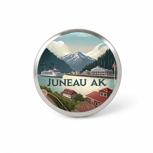 Juneau, Alaska AK Travel City State Stamp Novelty Hat Backpack Lapel Pin