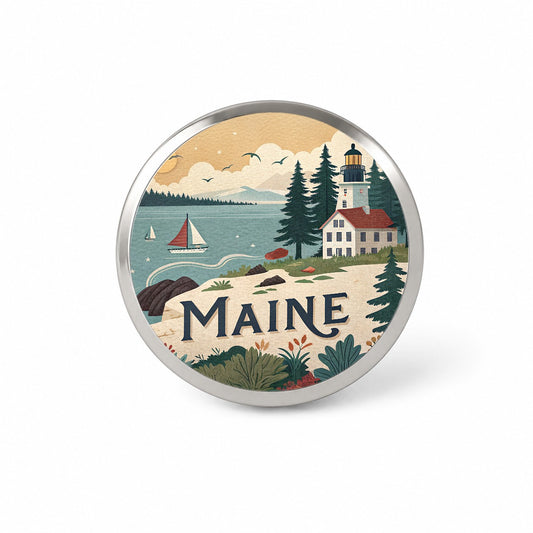 Maine ME Travel City State Stamp Novelty Hat Backpack Lapel Pin