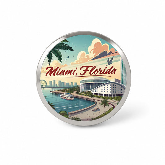 Miami, Florida FL Travel City State Stamp Novelty Hat Backpack Lapel Pin