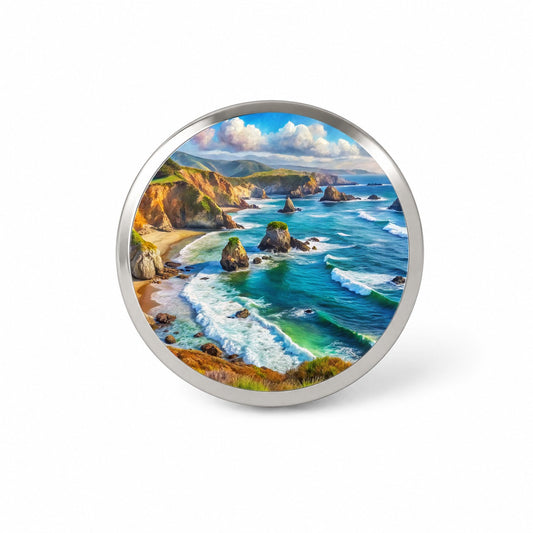 California Coastal National Monument California Watercolor Style Novelty Hat Backpack Lapel Pin