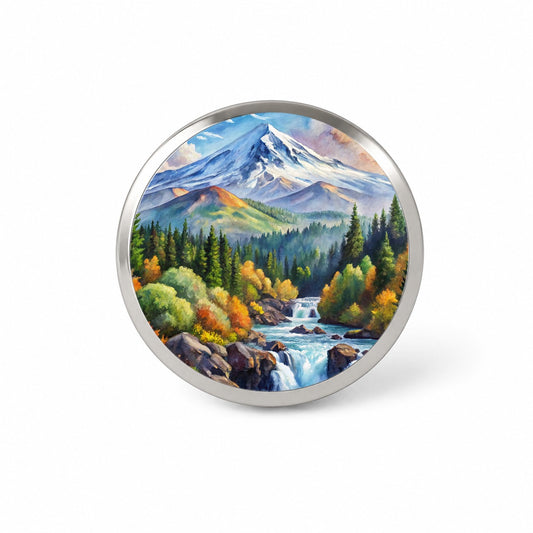 Cascade - Siskiyou National Monument California, Oregon Watercolor Style Novelty Hat Backpack Lapel Pin