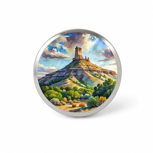 Chimney Rock National Monument Colorado Watercolor Style Novelty Hat Backpack Lapel Pin