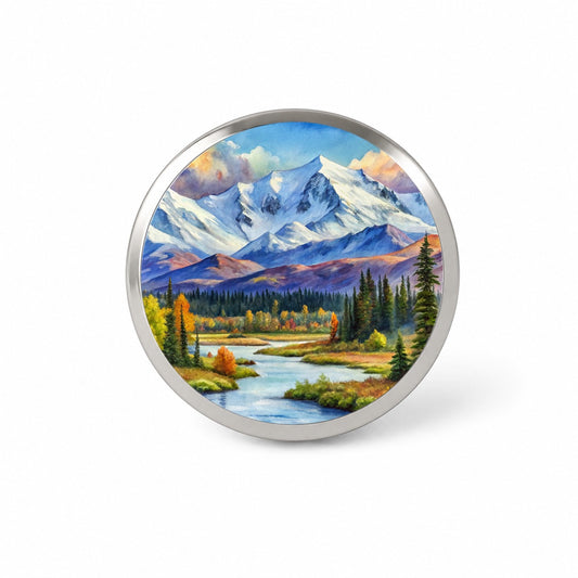 Denali National Park Alaska Watercolor Style Novelty Hat Backpack Lapel Pin