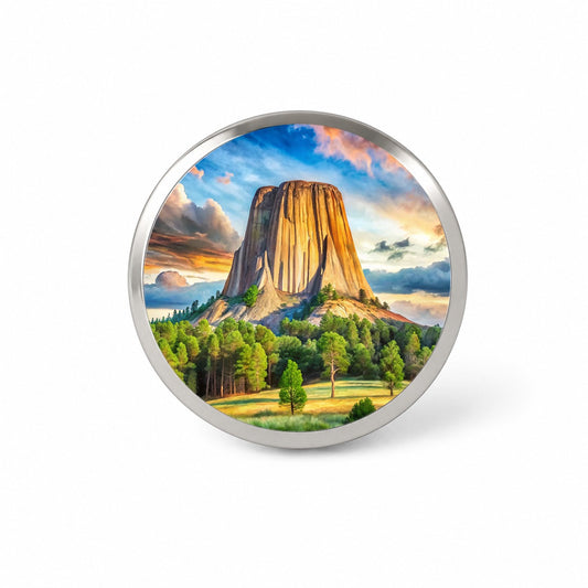 Devils Tower National Monument Wyoming Watercolor Style Novelty Hat Backpack Lapel Pin
