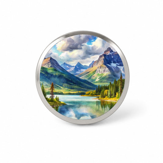 Glacier National Park Montana Watercolor Style Novelty Hat Backpack Lapel Pin