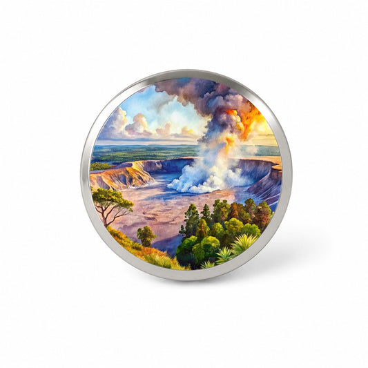 Hawai'i Volcanoes National Park Watercolor Style Novelty Hat Backpack Lapel Pin