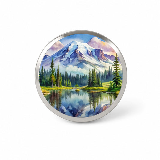 Mount Rainier National Park Washington Watercolor Style Novelty Hat Backpack Lapel Pin