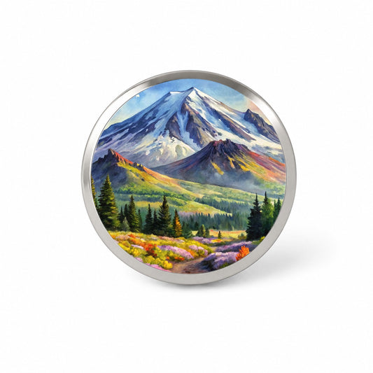 Mount St. Helens Volcanic National Monument Washington Watercolor Style Novelty Hat Backpack Lapel Pin