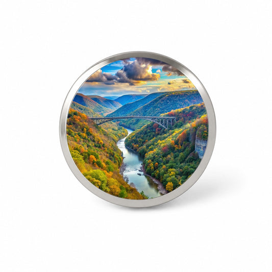 New River Gorge National Park and Preserve West Virginia Watercolor Style Novelty Hat Backpack Lapel Pin