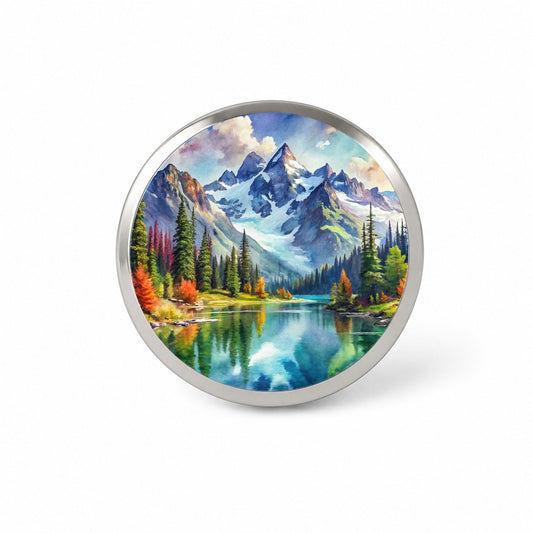 North Cascades National Park Washington Watercolor Style Novelty Hat Backpack Lapel Pin