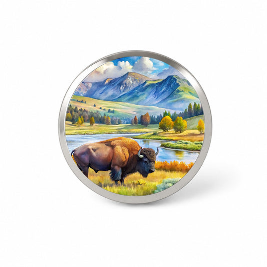 Yellowstone National Park Lamar Valley Watercolor Style Novelty Hat Backpack Lapel Pin