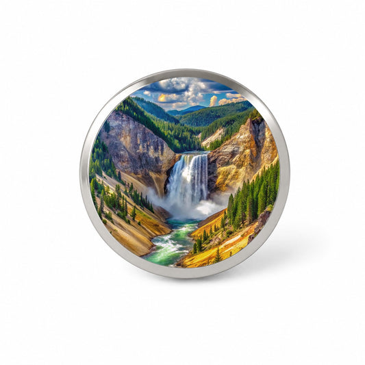 Yellowstone National Park Lower Falls Watercolor Style Novelty Hat Backpack Lapel Pin
