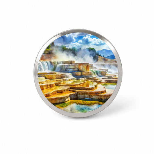 Yellowstone National Park Mammoth Hot Springs Watercolor Style Novelty Hat Backpack Lapel Pin