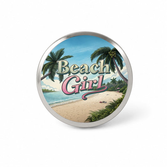 Beach Girl Tropical Beach Palm Trees Novelty Hat Backpack Lapel Pin