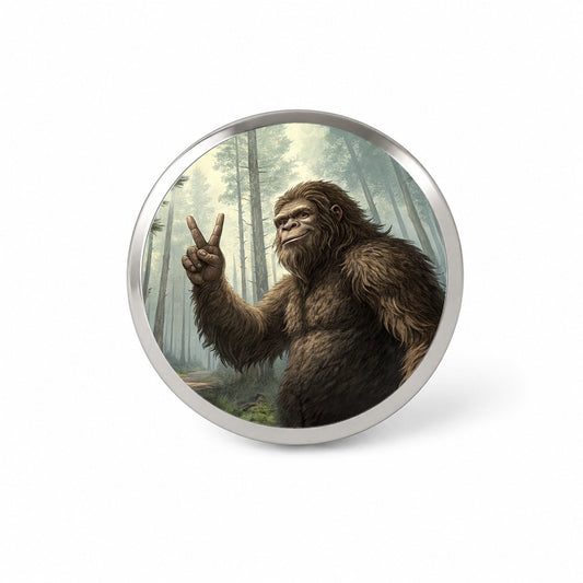 Big Foot Giving The Peace Sign Novelty Hat Backpack Lapel Pin
