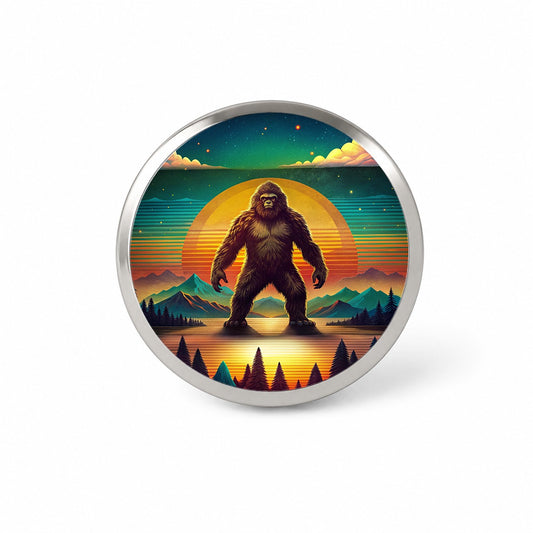Big Foot Retro Sunset Novelty Hat Backpack Lapel Pin