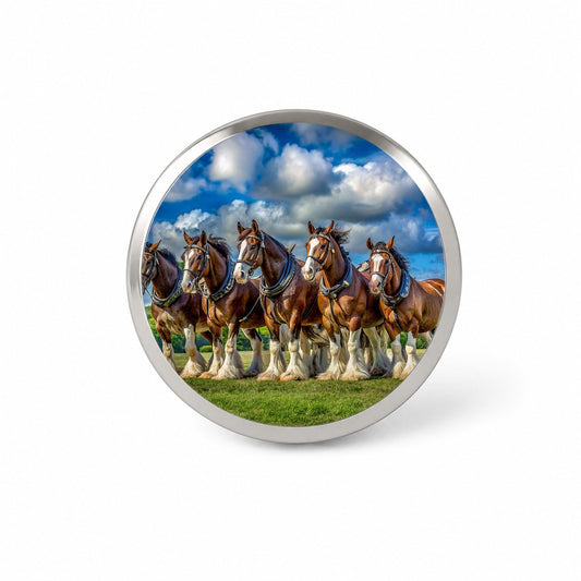 Clydesdale Horses in a Field Novelty Hat Backpack Lapel Pin