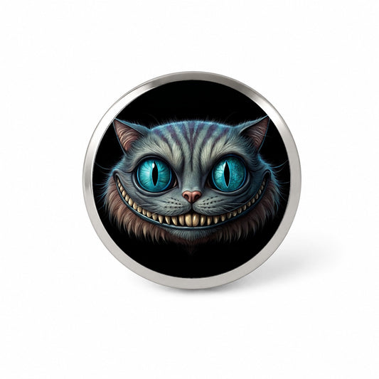 Creepy Cheshire Cat Grin on Black Novelty Hat Backpack Lapel Pin