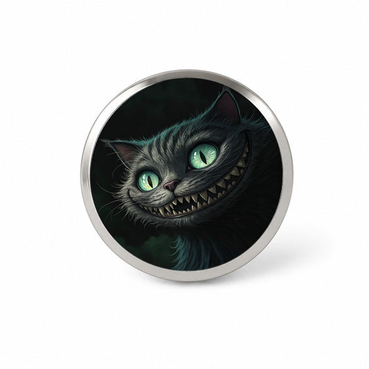 Evil Cheshire Cat Grinning On Black Novelty Hat Backpack Lapel Pin