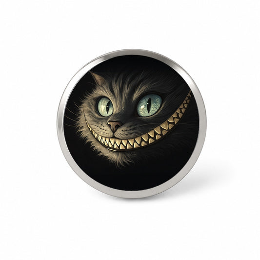 Funny Cheshire Cat Grin on Black Novelty Hat Backpack Lapel Pin
