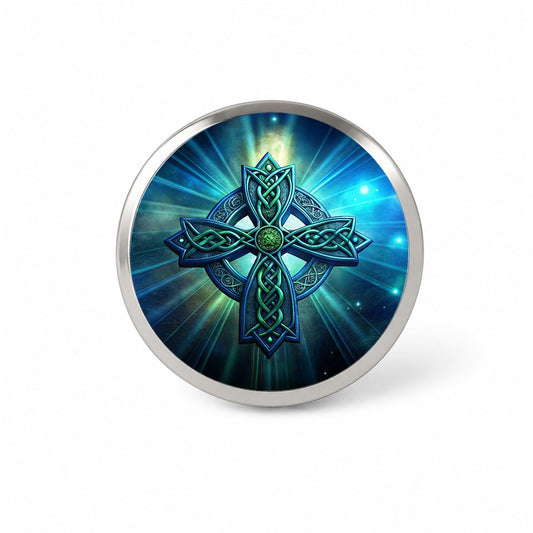 Irish Celtic Christian Cross Blue Green Novelty Hat Backpack Lapel Pin