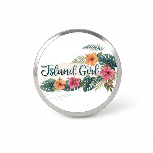 Island Girl Tropical Hibiscus Flowers Novelty Hat Backpack Lapel Pin
