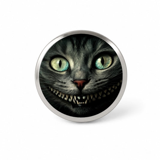Mischievous Cheshire Cat Grin on Black Novelty Hat Backpack Lapel Pin