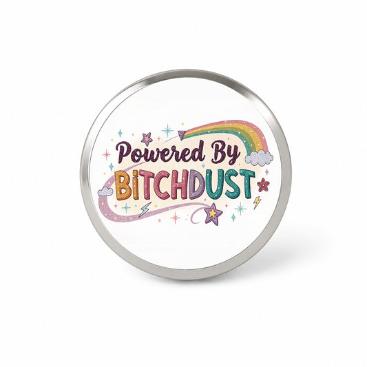 Powered By Bitchdust Sparkly Stars Rainbow Novelty Hat Backpack Lapel Pin