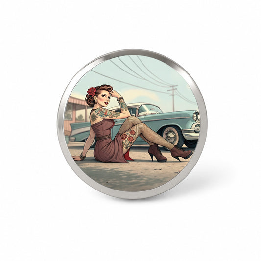Rockabilly Retro 50's Pin-Up Girl With Tattoos Novelty Hat Backpack Lapel Pin