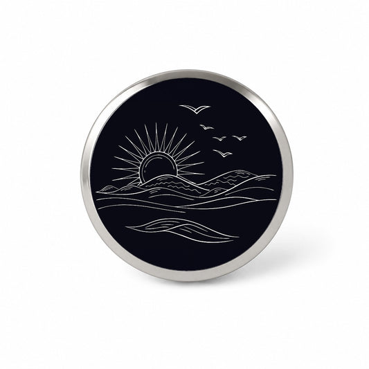 Sunrise And Ocean Wave Outline Illustration Novelty Hat Backpack Lapel Pin