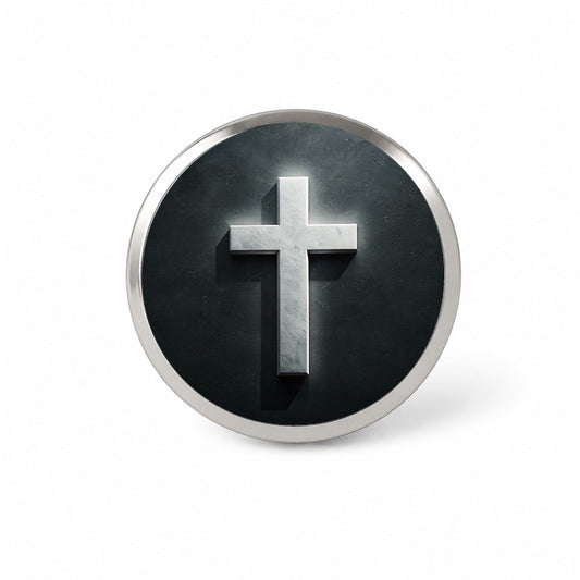 White Cross On Dark Background Religious Novelty Hat Backpack Lapel Pin