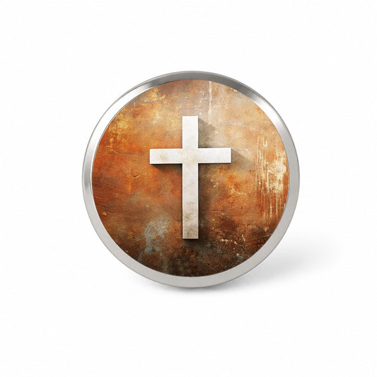 White Cross On Rusty Rustic Background Religious Novelty Hat Backpack Lapel Pin