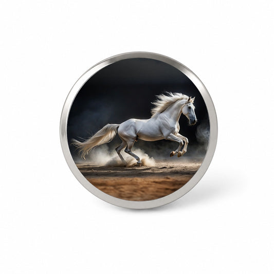 White Horse Galloping Novelty Hat Backpack Lapel Pin