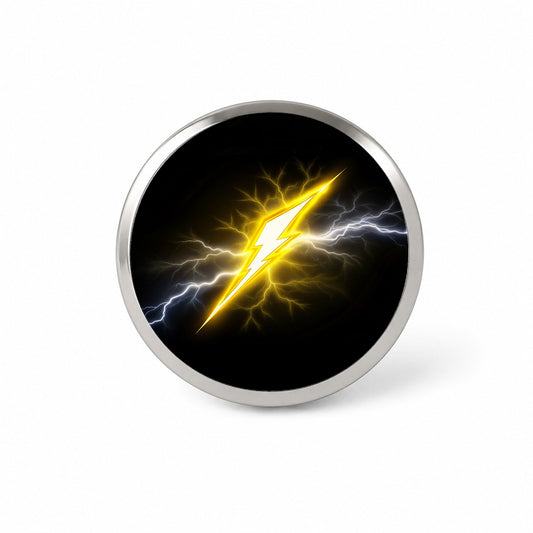 Yellow and White Lightning Bolt On Black Novelty Hat Backpack Lapel Pin