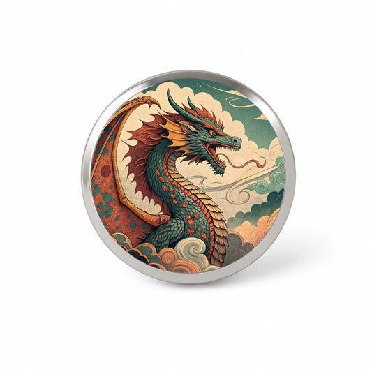 60's Style Pulp Fantasy Dragon Illustration Novelty Hat Backpack Lapel Pin