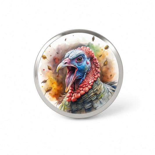 Angry Male Tom Gobbler Turkey Watercolor Novelty Hat Backpack Lapel Pin