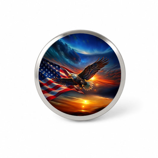 Awesome Patriotic American Flag and Flying Bald Eagle Novelty Hat Backpack Lapel Pin