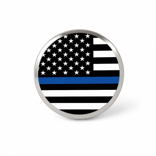 Black and White Thin Blue Line Police American Flag Novelty Hat Backpack Lapel Pin