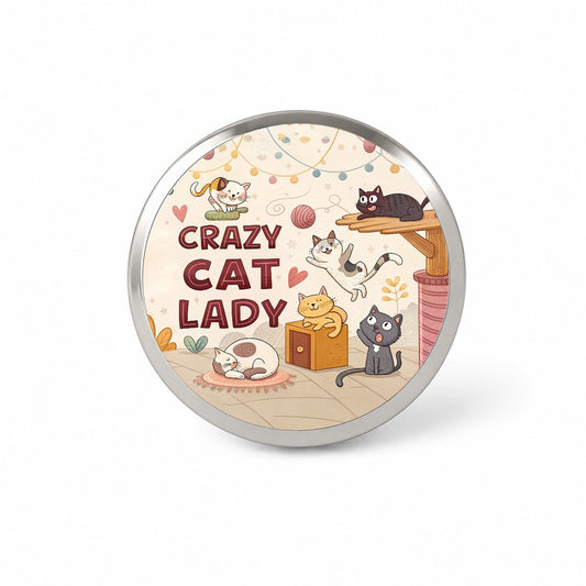 Crazy Cat Lady Funny Cartoon Novelty Hat Backpack Lapel Pin