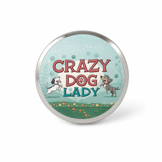 Crazy Dog Lady Funny Cartoon Novelty Hat Backpack Lapel Pin