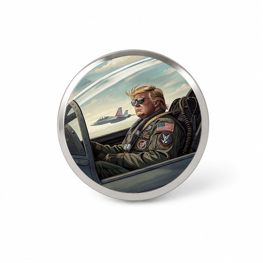 Donald Trump In Jet Fighter Funny Patriotic Novelty Hat Backpack Lapel Pin