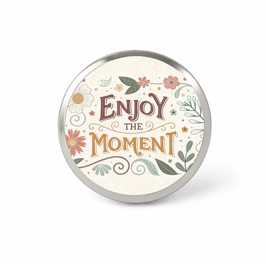 Enjoy The Moment Retro Floral Inspirational Novelty Hat Backpack Lapel Pin