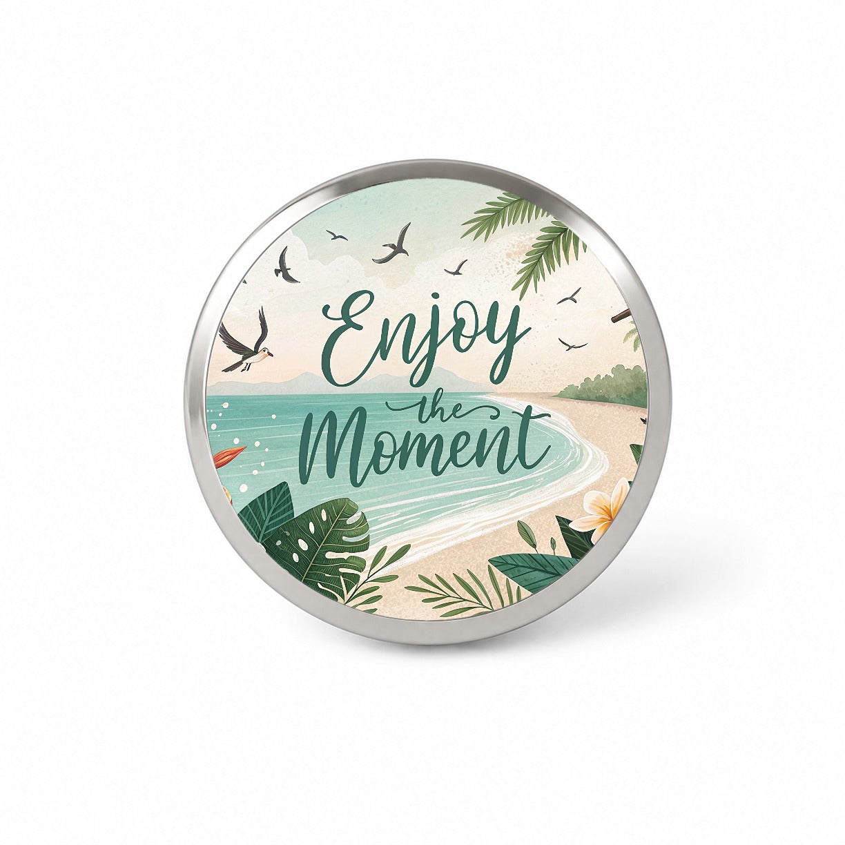 Enjoy The Moment Tropical Beach Inspirational Novelty Hat Backpack Lapel Pin