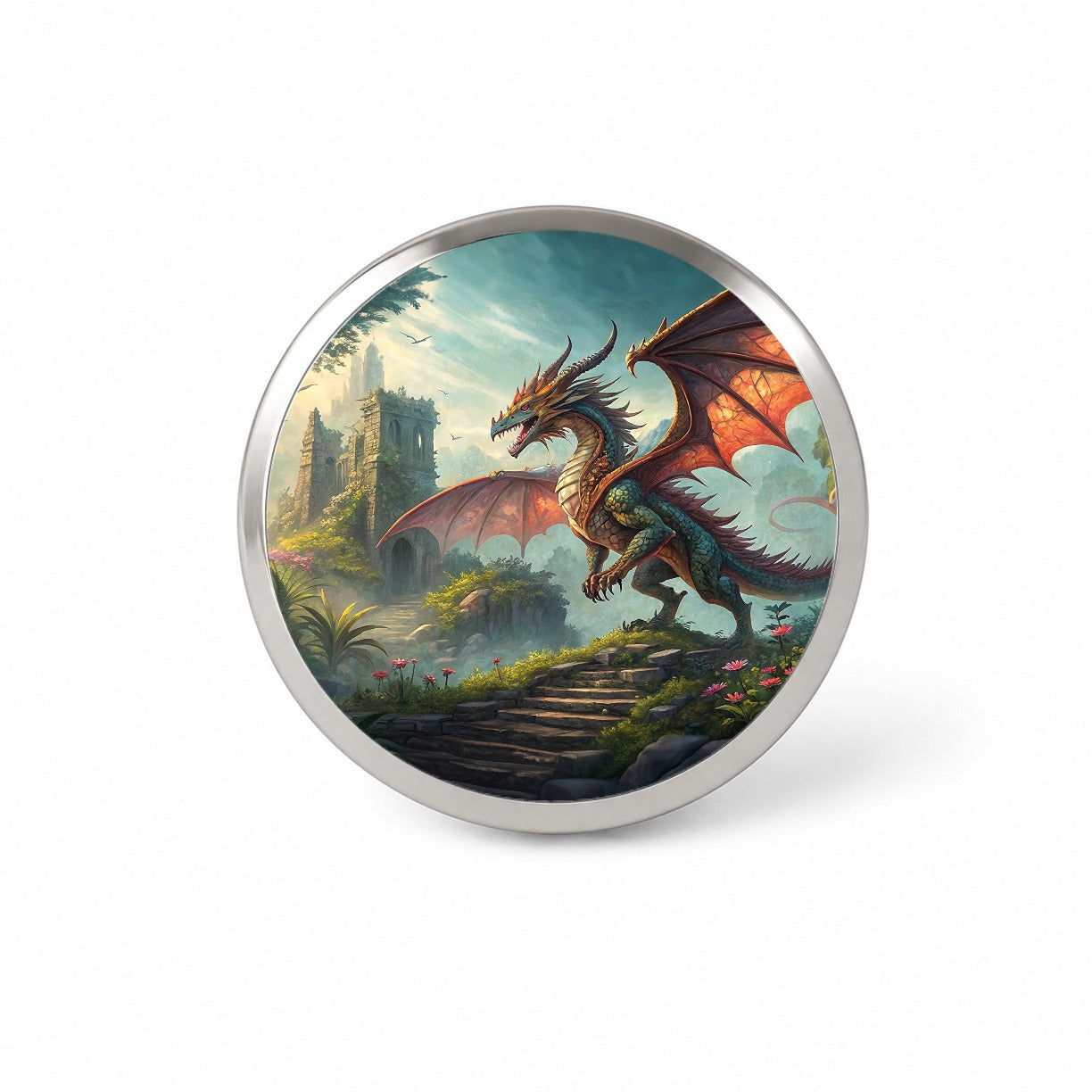 Fantasy Dragon Retro Pulp Magazine Illustration Novelty Hat Backpack Lapel Pin