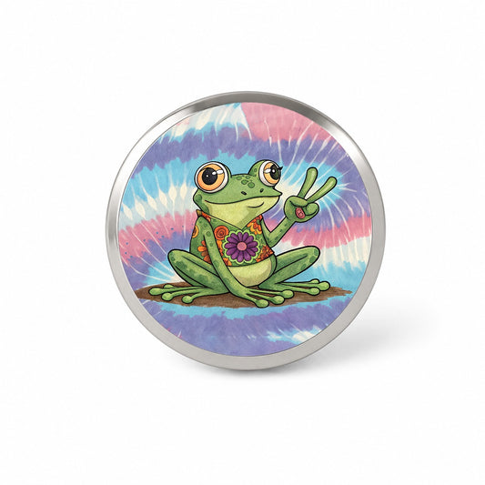 Frog Giving Peace Sign Tie-Dye Cartoon Novelty Hat Backpack Lapel Pin